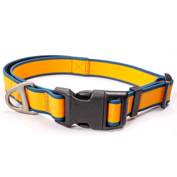 Waterproof PVC Dog Collar, Orange & Blue, Size S, 15"-19.69" Neck, Adjustable Quick Release Buckle, Heavy Duty D-Ring