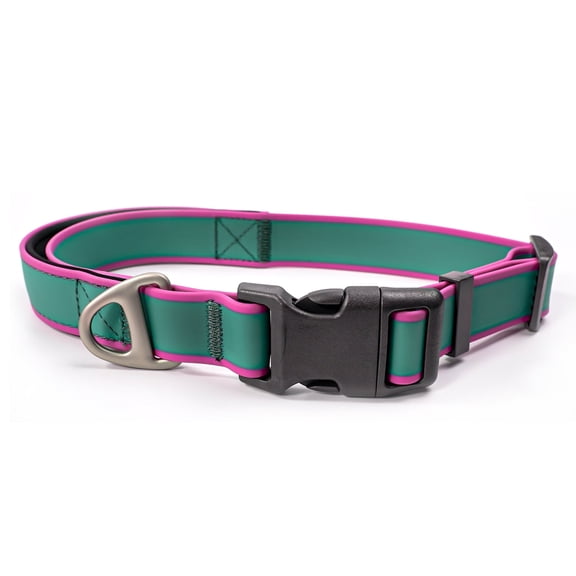 Waterproof PVC Dog Collar, Purple & Lime Green, Size L, Adjustable 23.62"–27.56" Neck Girth, Quick Release Buckle with Heavy-Duty Metal D-Ring