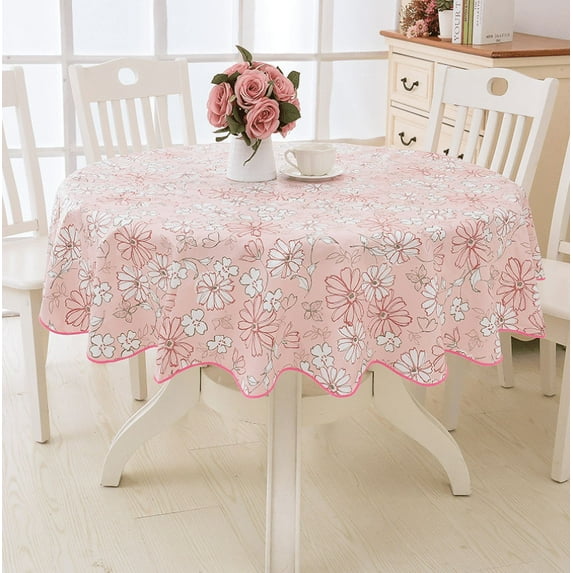 Waterproof PVC Lace Tablecloth,Oil-Proof Spill-Proof Vinyl Round Table Cover,Wipeable Flower Table Cloth for Decor Outdoor Indoor
