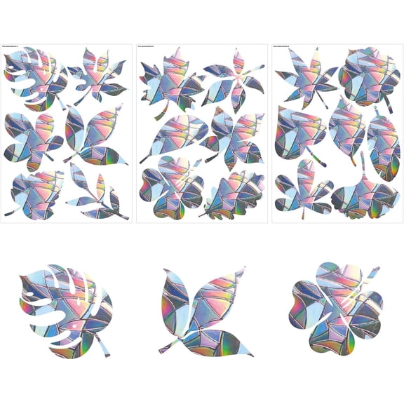 Waterproof PVC Laser No-Glue Stickers Static Cling Frosted Rainbow Window Coverings 3D Sun Blocking for Glass Geometric Pattern 30x22x0.02cm 3sheets/set