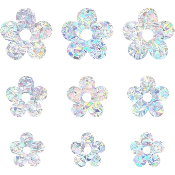 Waterproof PVC Laser No-Glue Stickers Static Cling Frosted Rainbow Window Decals 3D Sun Blocking for Glass Flower Pattern 9.7~14.8x10.3~15.1x0.02cm 9pcs/bag