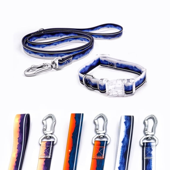 Waterproof PVC Mountain Print Dog Collar & Leash Set, Adjustable for S/M/L Dogs