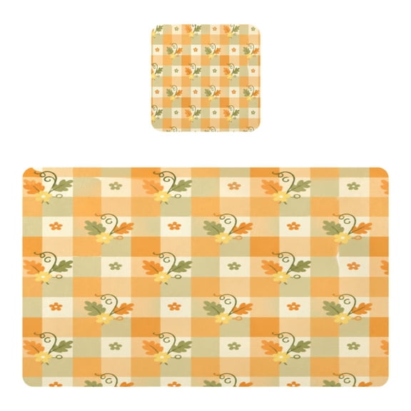 Waterproof PVC Placemats Set of 1 Dining Table Placemats for Indoor Dining with Coasters 11.8x17.5 in,Autumn Plaid Motif Print