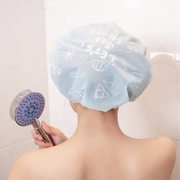 Waterproof PVC Plastic Shower Cap Elastic Reusable Bathing Hair Cap Beauty Salon Spa Shower Caps Lace Elastic Band Flower Printed Hat Environmental Hair Bath Caps