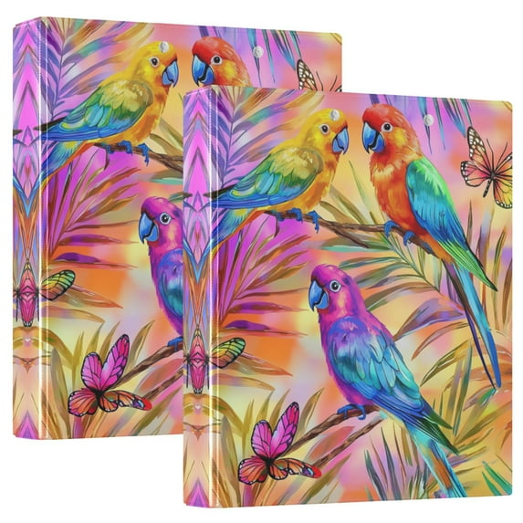 Waterproof PVC Round Ring Binder - D-Rings Clipboard, 200 Page Capacity (1 or 2-Pack), Ideal for Office , Home and School,Colorful Parrots and Butterflies