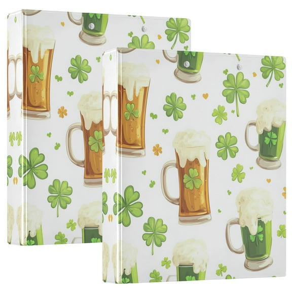 Iauyy PVC Round Ring Binders, 200 Page Capacity, 2 Pack,Seamless Pattern with Shamrocks
