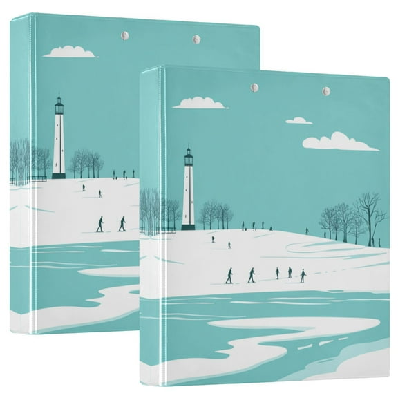 Waterproof PVC Round Ring Binder - D-Rings Clipboard, 200 Page Capacity (1 or 2-Pack), Ideal for Office , Home and School，A Beach Scene