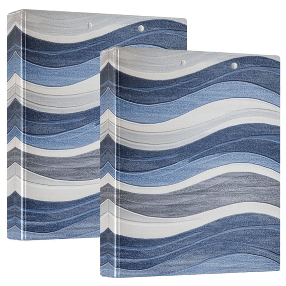 Waterproof PVC Round Ring Binder - D-Rings Clipboard, 200 Page Capacity (1 or 2-Pack), Ideal for Office , Home and School,A Blue and Gray Wavy