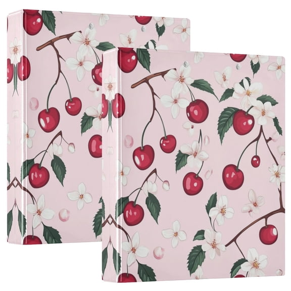 Iauyy PVC Round Ring Binders, 200 Page Capacity, 2 Pack，A Cherry Pattern