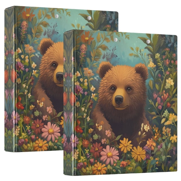 Waterproof PVC Round Ring Binder - D-Rings Clipboard, 200 Page Capacity (1 or 2-Pack), Ideal for Office , Home and School,A Cute Brown Bear