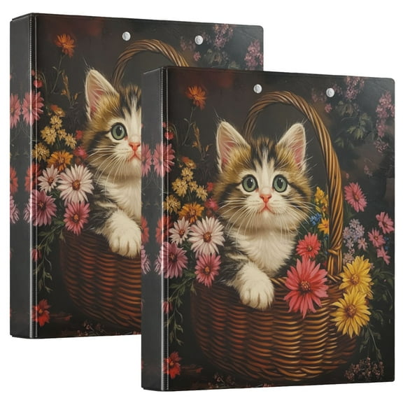 Iauyy PVC Round Ring Binders, 200 Page Capacity, 2 Pack,A Cute Kitten