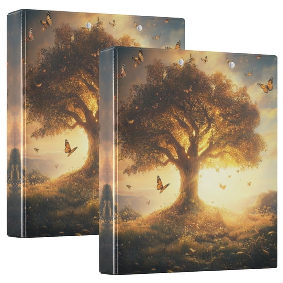 Iauyy PVC Round Ring Binders, 200 Page Capacity, 2 Pack，A Large Tree