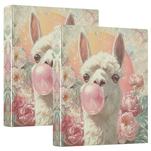 Waterproof PVC Round Ring Binder - D-Rings Clipboard, 200 Page Capacity (1 or 2-Pack), Ideal for Office , Home and School,A Llama