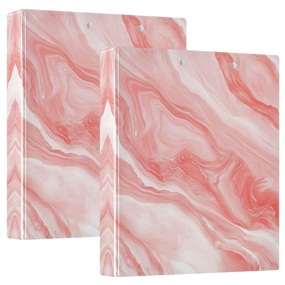 Waterproof PVC Round Ring Binder - D-Rings Clipboard, 200 Page Capacity (1 or 2-Pack), Ideal for Office , Home and School,A Pink Marble Pattern
