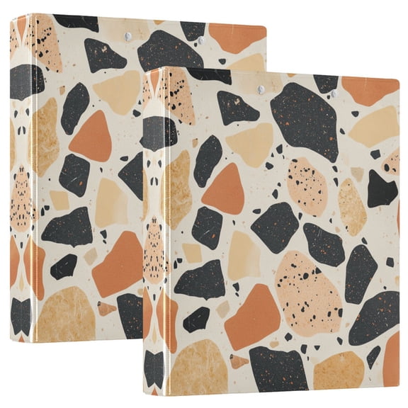Waterproof PVC Round Ring Binder - D-Rings Clipboard, 200 Page Capacity (1 or 2-Pack), Ideal for Office , Home and School，A Terrazzo Pattern