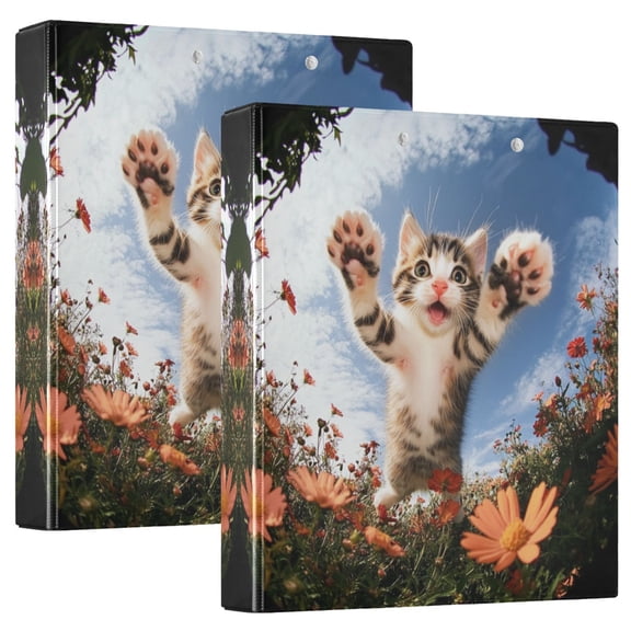 Waterproof PVC Round Ring Binder - D-Rings Clipboard, 200 Page Capacity (1 or 2-Pack), Ideal for Office , Home and School，An Adorable Kitten