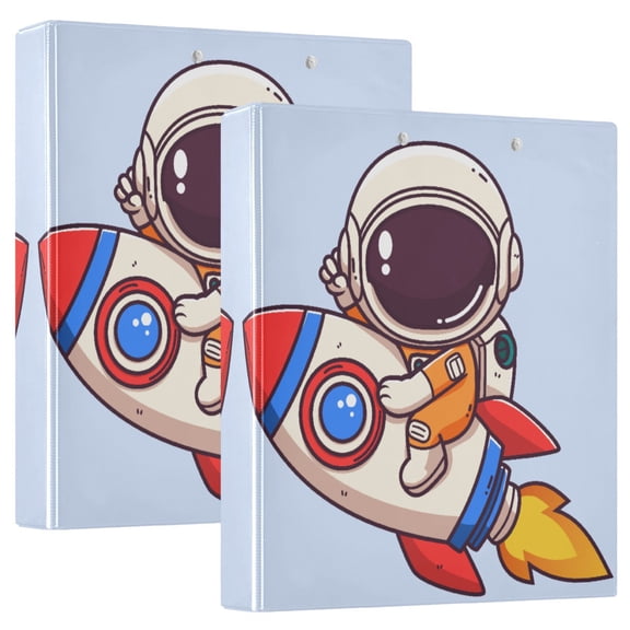Waterproof PVC Round Ring Binder - D-Rings Clipboard, 200 Page Capacity (1 or 2-Pack), Ideal for Office , Home and School,An Astronaut on A Rocket
