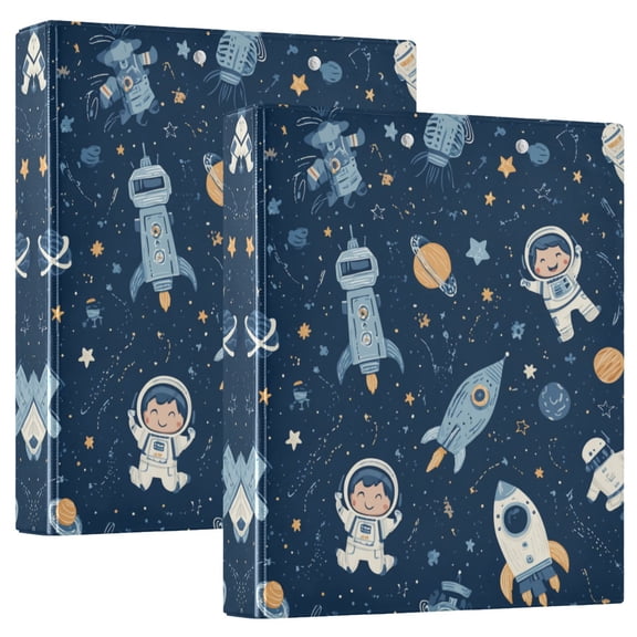 Iauyy PVC Round Ring Binders, 200 Page Capacity, 2 Pack，Astronauts in Spacesuits