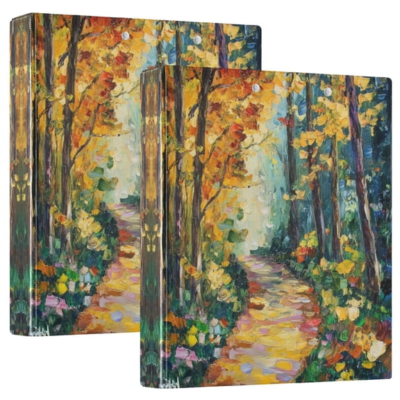 Waterproof PVC Round Ring Binder - D-Rings Clipboard, 200 Page Capacity (1 or 2-Pack), Ideal for Office , Home and School,Autumn Fallen Leaves