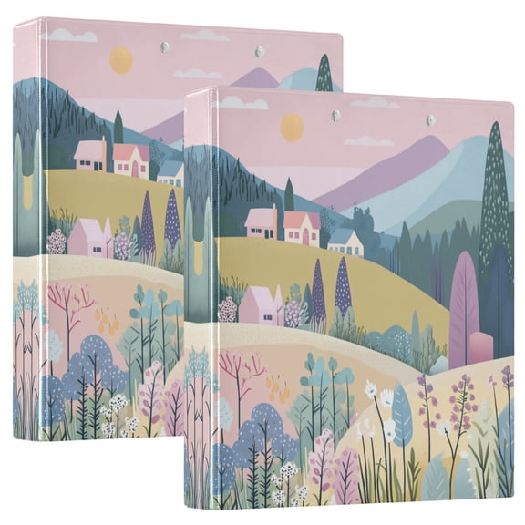 Waterproof PVC Round Ring Binder - D-Rings Clipboard, 200 Page Capacity (1 or 2-Pack), Ideal for Office , Home and School,Beautiful Landscape