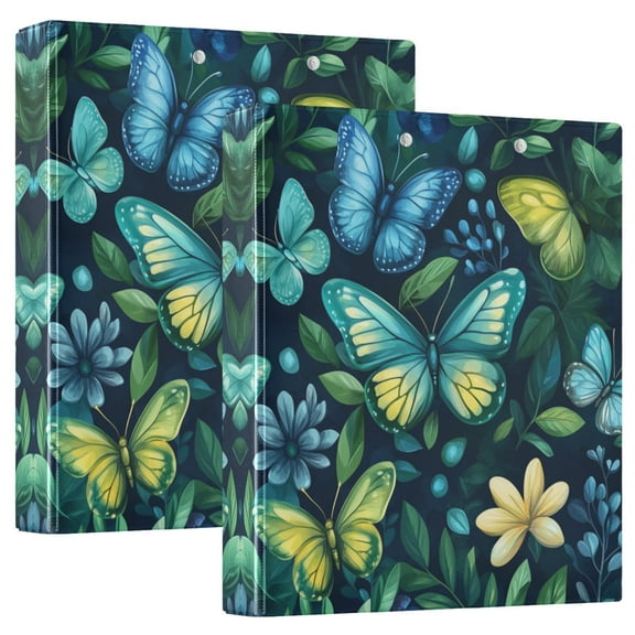 Iauyy PVC Round Ring Binders, 200 Page Capacity, 2 Pack,Blue Butterflies