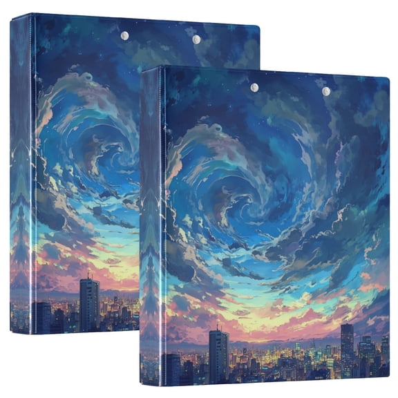 Waterproof PVC Round Ring Binder - D-Rings Clipboard, 200 Page Capacity (1 or 2-Pack), Ideal for Office , Home and School,Blue Clouds