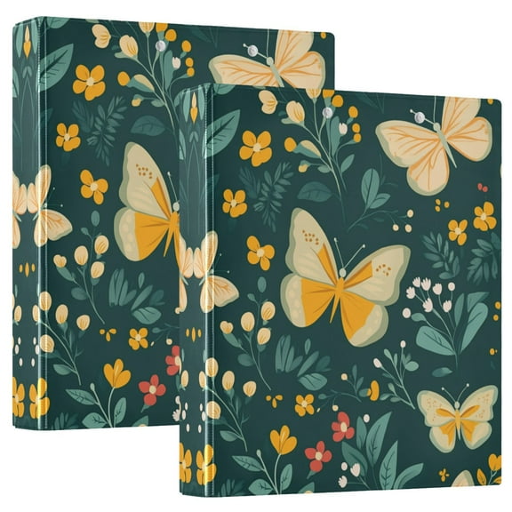 Waterproof PVC Round Ring Binder - D-Rings Clipboard, 200 Page Capacity (1 or 2-Pack), Ideal for Office , Home and School,Butterflies and Flowers