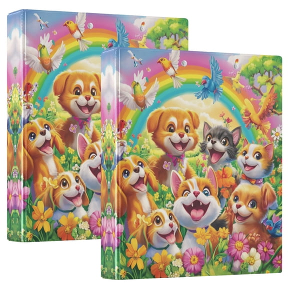 Waterproof PVC Round Ring Binder - D-Rings Clipboard, 200 Page Capacity (1 or 2-Pack), Ideal for Office , Home and School,Cats and Dogs