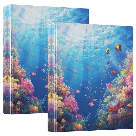 Waterproof PVC Round Ring Binder - D-Rings Clipboard, 200 Page Capacity (1 or 2-Pack), Ideal for Office , Home and School，Colorful Fish