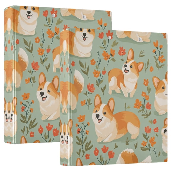 Waterproof PVC Round Ring Binder - D-Rings Clipboard, 200 Page Capacity (1 or 2-Pack), Ideal for Office , Home and School,Corgi Dogs