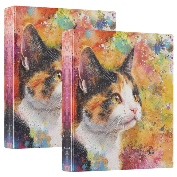 Waterproof PVC Round Ring Binder - D-Rings Clipboard, 200 Page Capacity (1 or 2-Pack), Ideal for Office , Home and School，Cute Calico Cat