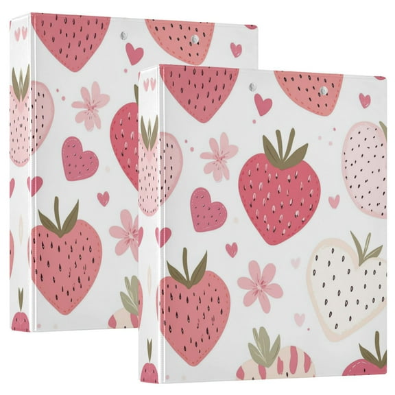 Waterproof PVC Round Ring Binder - D-Rings Clipboard, 200 Page Capacity (1 or 2-Pack), Ideal for Office , Home and School,Cute Strawberry