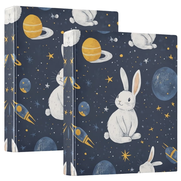 Iauyy PVC Round Ring Binders, 200 Page Capacity, 2 Pack,Cute White Rabbit