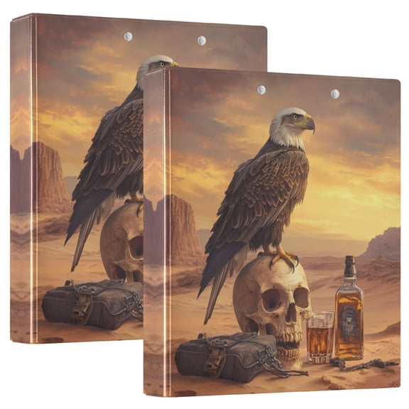 Iauyy PVC Round Ring Binders, 200 Page Capacity, 2 Pack，Eagle Stands on Skeleton