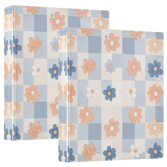 Waterproof PVC Round Ring Binder - D-Rings Clipboard, 200 Page Capacity (1 or 2-Pack), Ideal for Office , Home and School,Floral Checkered