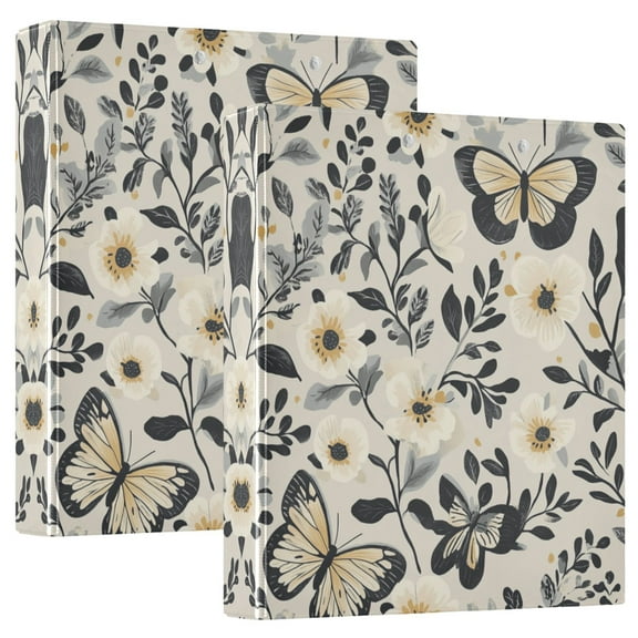 Waterproof PVC Round Ring Binder - D-Rings Clipboard, 200 Page Capacity (1 or 2-Pack), Ideal for Office , Home and School,Floral and Butterfly