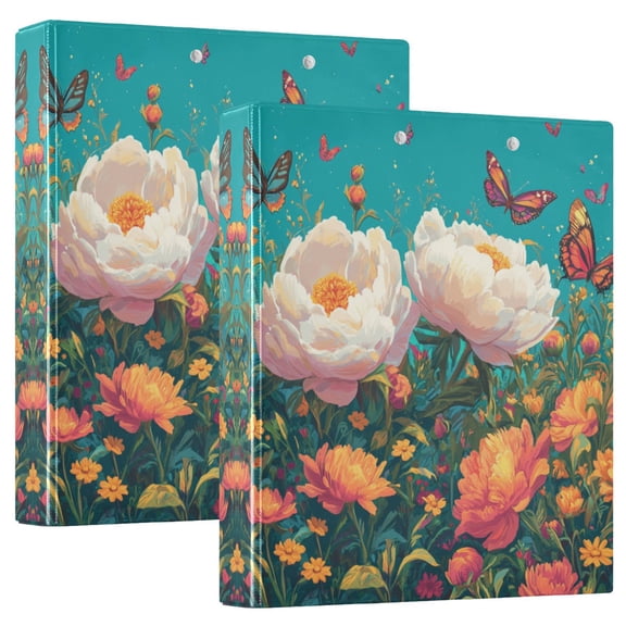 Waterproof PVC Round Ring Binder - D-Rings Clipboard, 200 Page Capacity (1 or 2-Pack), Ideal for Office , Home and School,Flowers