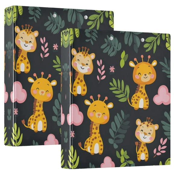 Iauyy PVC Round Ring Binders, 200 Page Capacity, 2 Pack,Giraffes and Tigers