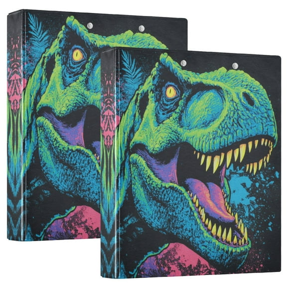 Iauyy PVC Round Ring Binders, 200 Page Capacity, 2 Pack,Green Dinosaurs