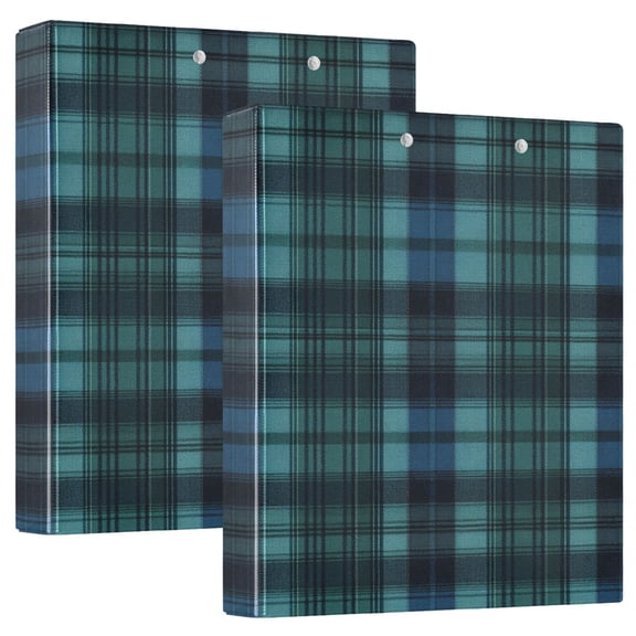 Iauyy PVC Round Ring Binders, 200 Page Capacity, 2 Pack，Green Tartan Pattern