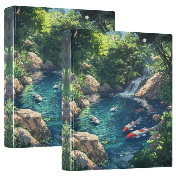 Waterproof PVC Round Ring Binder - D-Rings Clipboard, 200 Page Capacity (1 or 2-Pack), Ideal for Office , Home and School,Koi Carps