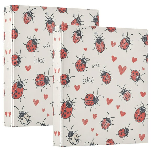 Waterproof PVC Round Ring Binder - D-Rings Clipboard, 200 Page Capacity (1 or 2-Pack), Ideal for Office , Home and School，Ladybugs