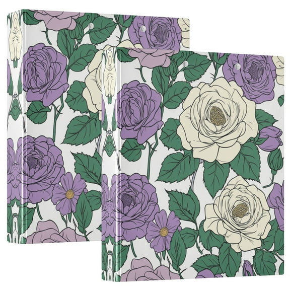 Iauyy PVC Round Ring Binders, 200 Page Capacity, 2 Pack,Lilac Vintage Floral