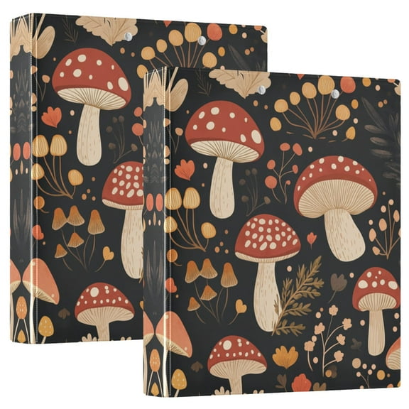 Waterproof PVC Round Ring Binder - D-Rings Clipboard, 200 Page Capacity (1 or 2-Pack), Ideal for Office , Home and School,Many Mushrooms