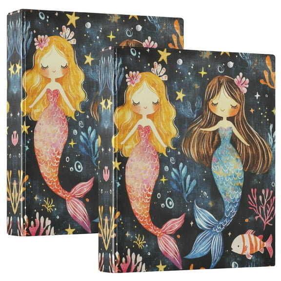Iauyy PVC Round Ring Binders, 200 Page Capacity, 2 Pack,Mermaids and Fish
