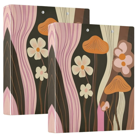 Iauyy PVC Round Ring Binders, 200 Page Capacity, 2 Pack，Mushrooms and Flowers