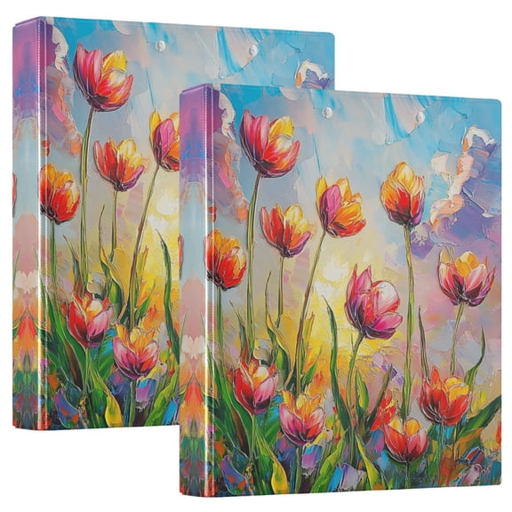 Waterproof PVC Round Ring Binder - D-Rings Clipboard, 200 Page Capacity (1 or 2-Pack), Ideal for Office , Home and School，Oil Painting Flower