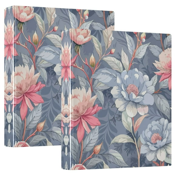 Iauyy PVC Round Ring Binders, 200 Page Capacity, 2 Pack，Peonies and Roses