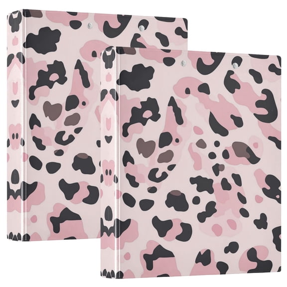 Waterproof PVC Round Ring Binder - D-Rings Clipboard, 200 Page Capacity (1 or 2-Pack), Ideal for Office , Home and School,Pink and Red Leopard Print