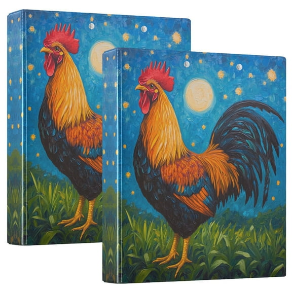 Waterproof PVC Round Ring Binder - D-Rings Clipboard, 200 Page Capacity (1 or 2-Pack), Ideal for Office , Home and School,Rooster